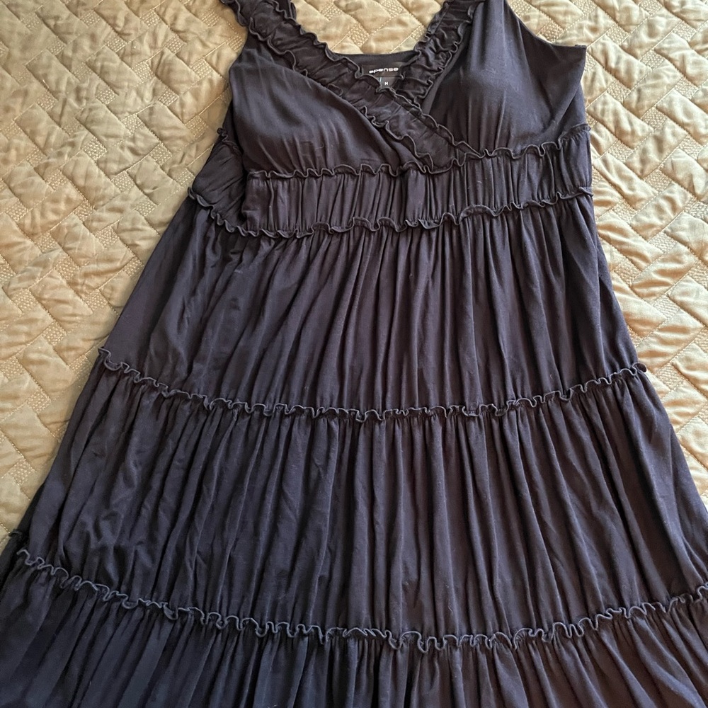Spense Black Ruffle Midi Dress